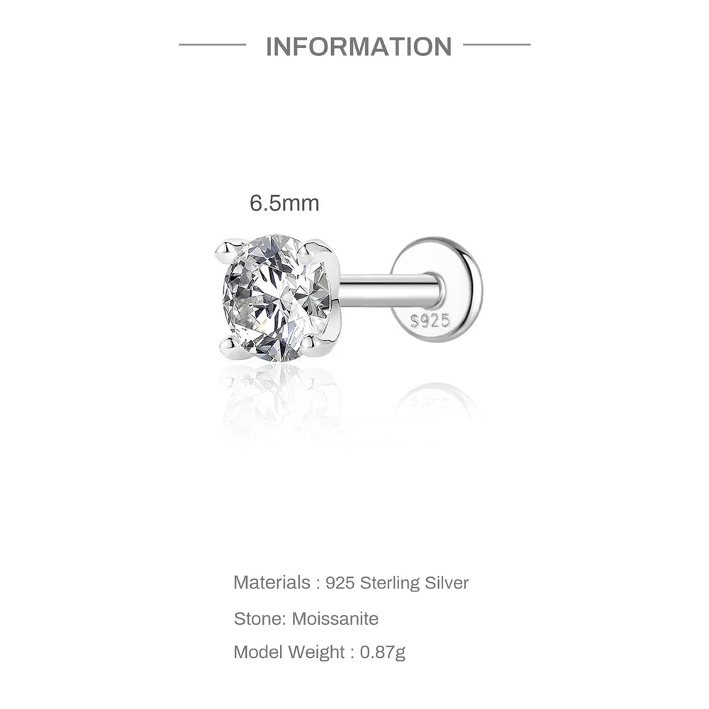 Moissanite Stud Earrings - 925 Sterling Silver, 0.03-1.2ct, D Color, GDTC Certified