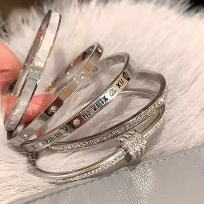 Silver Color Stainless Steel Bangle Bracelet for Women Girls Waterproof Fashion Jewelry Perfect Mother's Day Gift