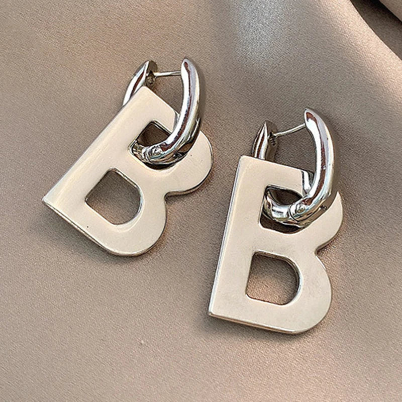 Trendy Exaggerate Letter B Pendant Drop Earrings For Women Girls Gold Color Metal Alphabet Party Birthday Gifts Jewelry