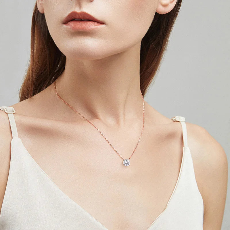Moissanite Pendant Necklace - 925 Sterling Silver & 18K Rose Gold, 1ct to 5ct, D Color VVS1