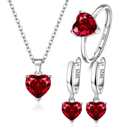 925 Sterling Silver Heart Zircon Jewelry Set | Ring, Earrings & Necklace for Women