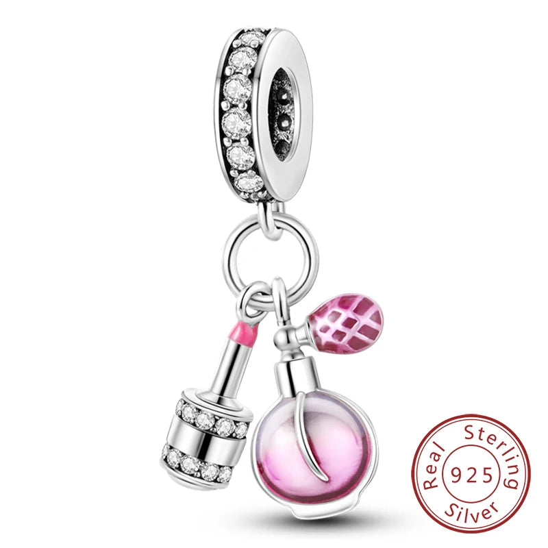 925 Sterling Silver Pink Pendant Charm Bead | Fits Pandora Bracelets & Necklaces | DIY Fine Jewelry