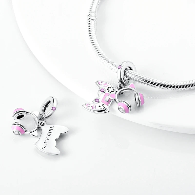 925 Sterling Silver Pink Pendant Charm Bead | Fits Pandora Bracelets & Necklaces | DIY Fine Jewelry