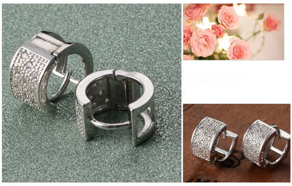Fashion 925 Sterling Silver Women Stud Earrings Luxury 3 Row Rhinestone Silver Jewelry For Women Men Girl Gift Wholesale