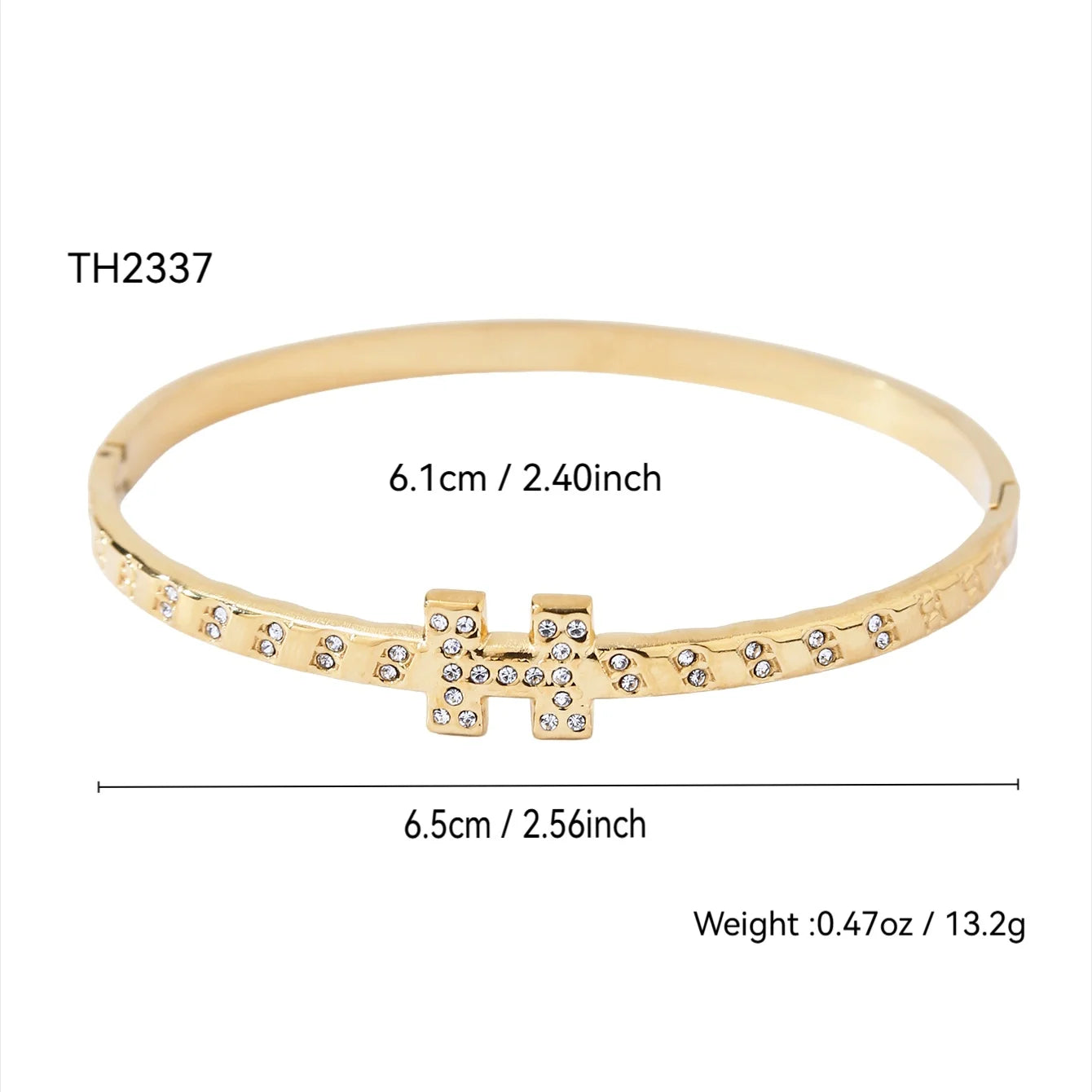 Fashionable, Personalized, Exquisite, Versatile, Trendy Stainless Steel Diamond-Studded Letter H Slim Bracelet For Women