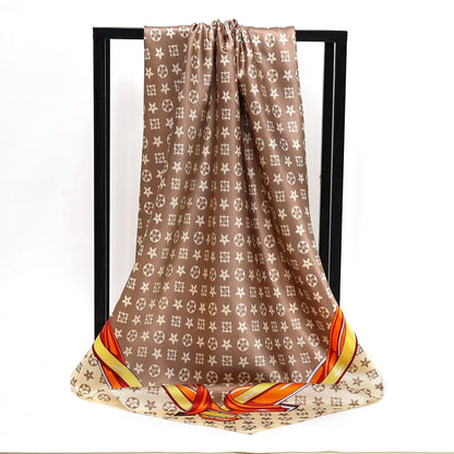 90X90cm 2025 New Women Luxury Print Satin Silk Scarves Square Scarf Hijab Neckerchief Female Hair Ribbon Headband Wrap Bandana