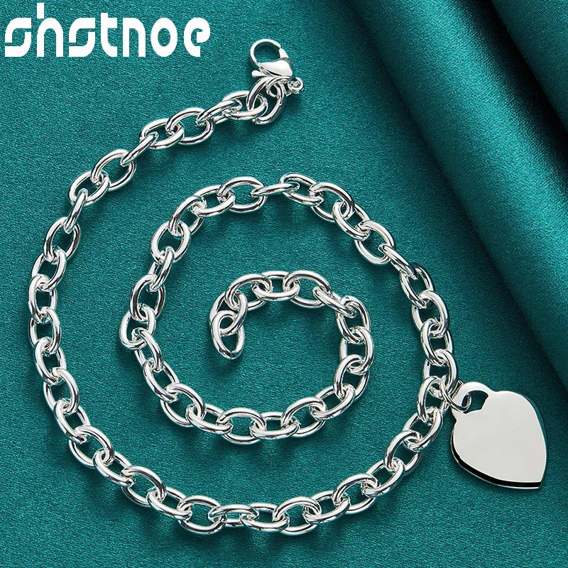 925 Sterling Silver Simple Heart Chain Necklace Bracelets Classic Fashion High Quality Jewelry Sets For Woman Party Wife Gifts