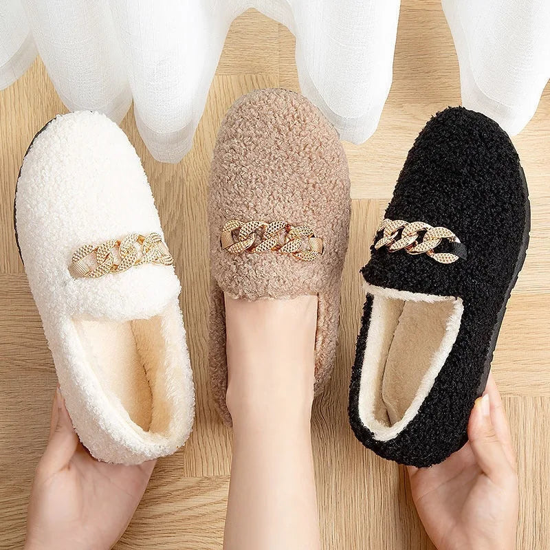 Women's Plush Moccasin Slippers - Warm House Loafers