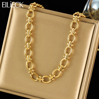 EILIECK 316L Stainless Steel Metal Chain Necklace For Women Fashion 18K Gold Plated Neck Chain Waterproof Jewelry Lady Gift