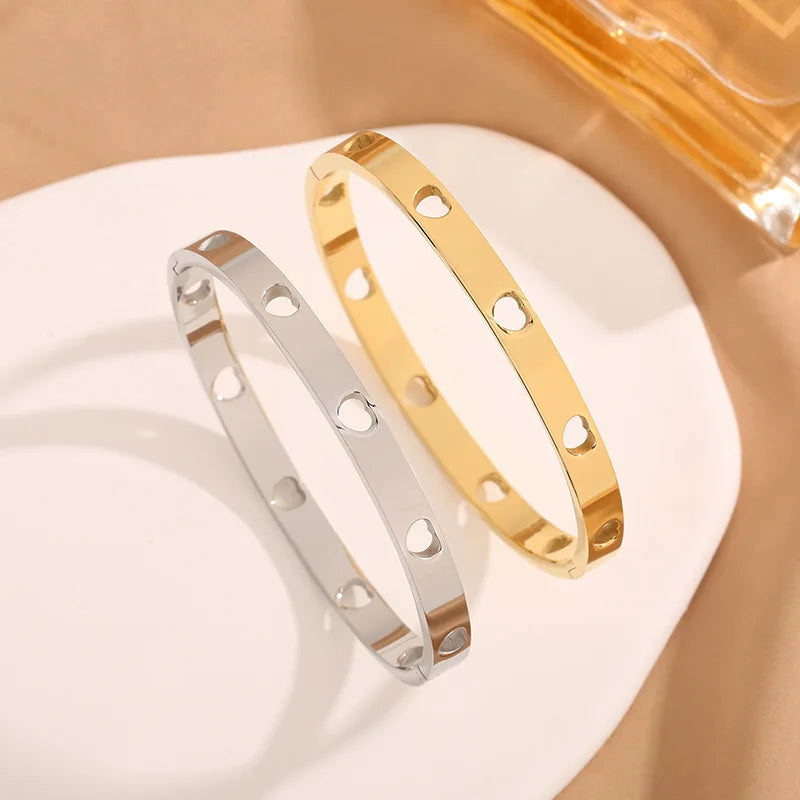 Star & Heart Stainless Steel Bangle Bracelet | Rose Gold, Gold & Silver