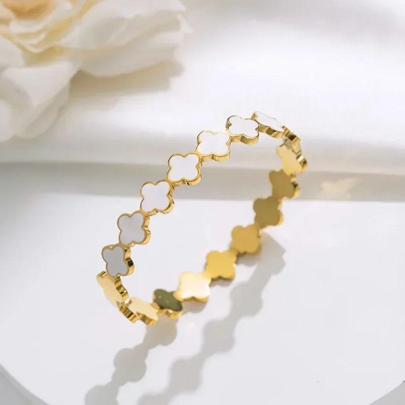 European Style Titanium Steel Bracelet - Minimalist Gold & White Bangle for Women