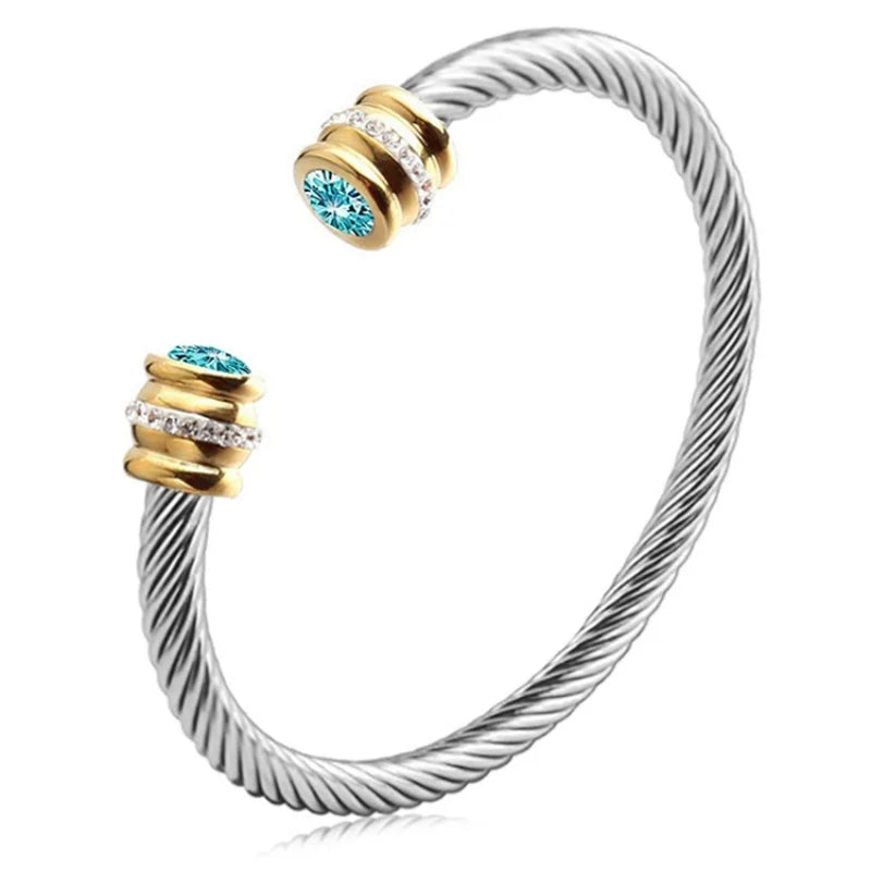 Seven-Color Zircon Bracelet - Titanium Steel European Woven Style Bangle