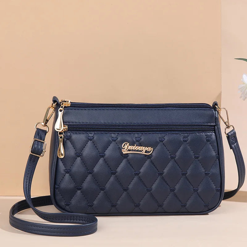 Fashion PU Leather Crossbody Bag - Large Capacity Shoulder Bag with Embroidery Detail