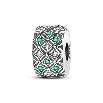 925 Sterling Silver CZ Pave Round Clip Charm - Bracelet Necklace Bead