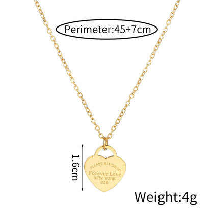 Luxury Brand Love Heart Necklace For Women Paragraph Clavicle Necklace Stainless Steel Gold Color Peach Necklace Fine Jewelry