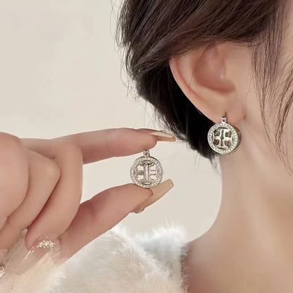Rhinestone Earrings for Women Gold Silver Round Hollow Geometric Dangle Earrings Wedding Party Daily Wear Fashion Jewelry Gift