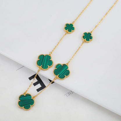 Plant Five Leaf Flower Double sided Plum Blossom Jewelry Set Necklace Earrings New Design Natural Stone Women High Quality Clove