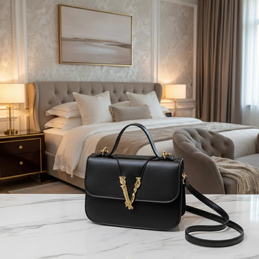 Refined Vintage-Inspired Tote Bag - Women's Luxury Crossbody Purse With Solid Color Leather & Paris Designer Logo Accents