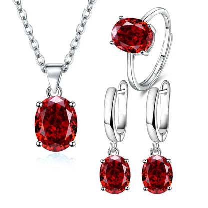 925 Sterling Silver Jewelry Set | Zircon Ring, Earrings & Necklace | Bridal Wedding Gift for Women