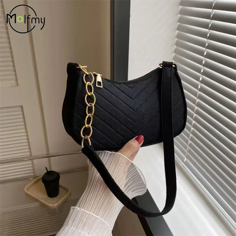 Mini Crescent Saddle Bag - Designer Felt Shoulder Bag for Women