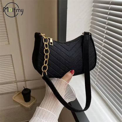 Mini Crescent Saddle Bag - Designer Felt Shoulder Bag for Women