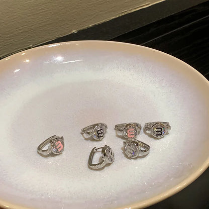 Trendy Sterling Silver Letter M Colour Crystal Hoop Earring for Women Korean Charm Hip-hop Jewelry Accessory Gift No Allergy