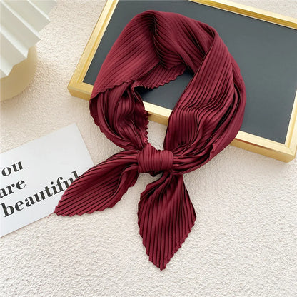 New Floral Print Pleated Silk Scarf Square Neck Scarves Crinkle Hair Bands Scarf Bandana Satin Hijab Head Wraps Neckerchief