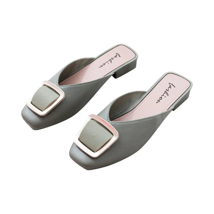 2025 Flat Retro Women Sandals Fashion Spring And Summer Solid Color Round Toe Shoes Non Slip Casual Simple Metal Women Shoes