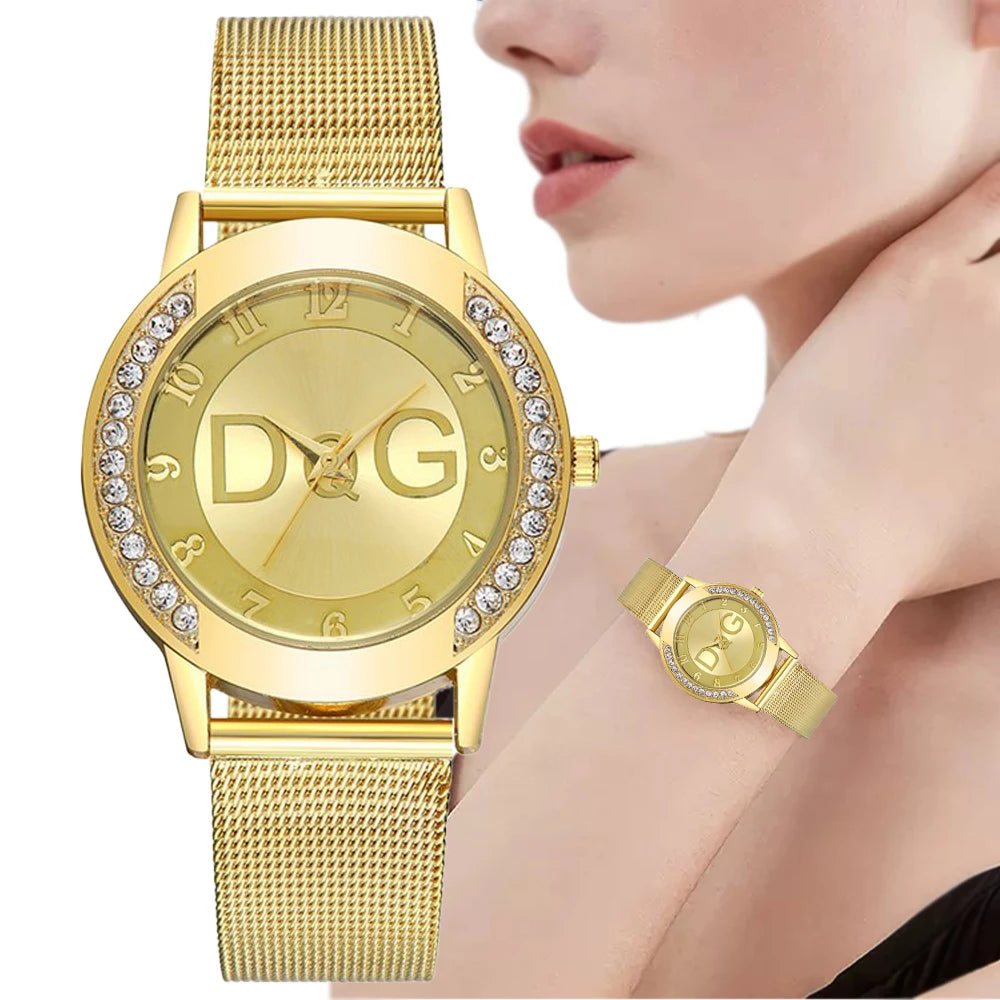 Luxury Women's watches With Diamonds Simple Digital Design Ladies' Quartz Watch Casual Gold Mesh Belt Women Clock Strap