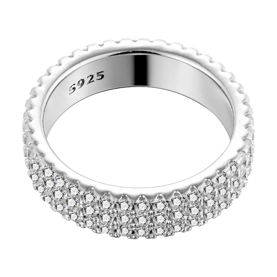 Full Moissanite Eternity Band - 925 Silver & 18K White Gold Plated, D Color VVS1 GRA