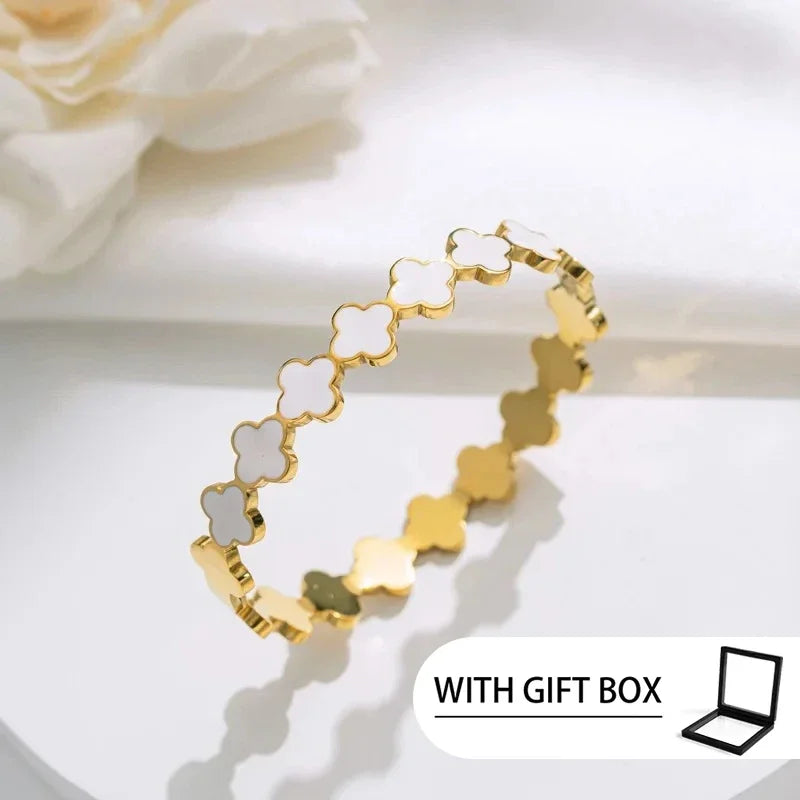 European Style Titanium Steel Bracelet - Minimalist Gold & White Bangle for Women