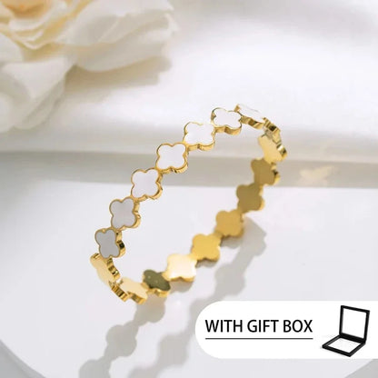 European Style Titanium Steel Bracelet - Minimalist Gold & White Bangle for Women
