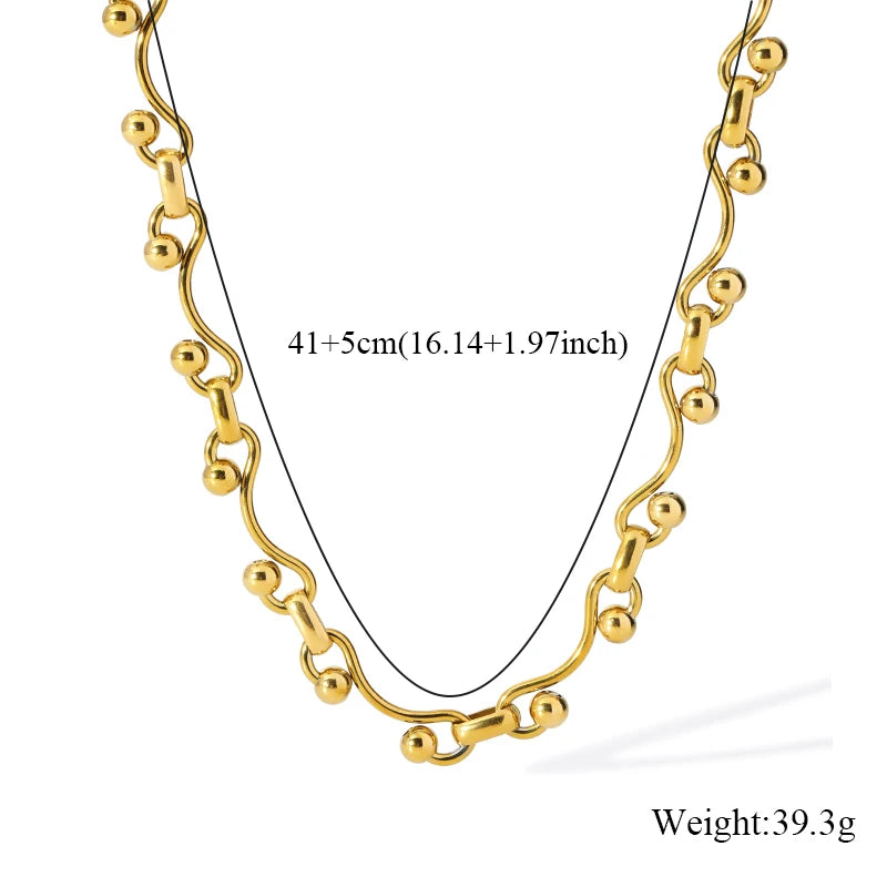 GANEMLY 316L Stainless Steel Metal Gold Color Beads Chain Necklace Bracelet Set For Women Trendy Chains Waterproof Jewelry New