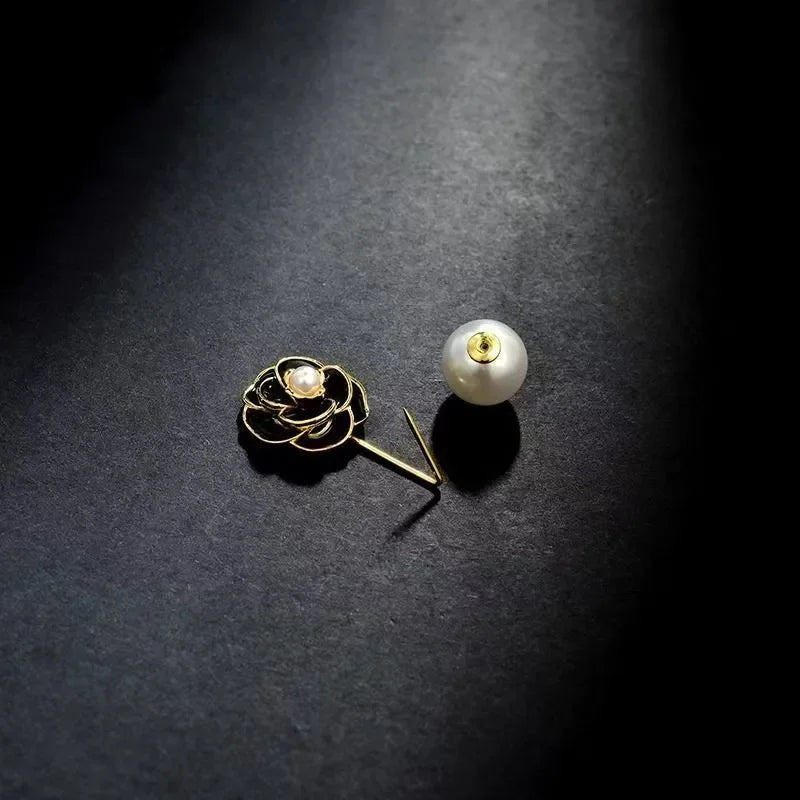 Elegant Classic White Flower Earrings Retro Rose Pearl Stud Earrings for Women Jewelry Wedding Accessories