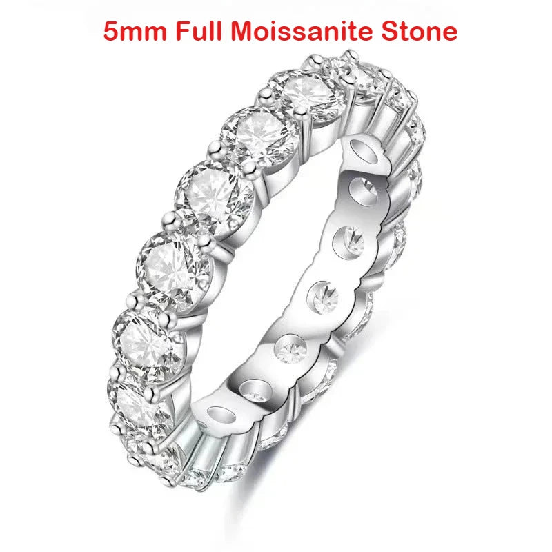 Full Eternity Moissanite Band - 925 Sterling Silver & 18K White Gold, 2/3/4/5mm, D Color VVS1