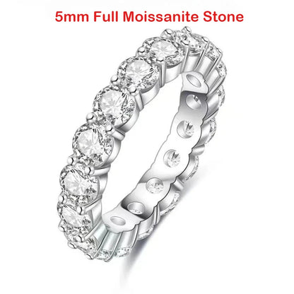 Full Eternity Moissanite Band - 925 Sterling Silver & 18K White Gold, 2/3/4/5mm, D Color VVS1