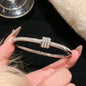 Titanium Steel Silver Bracelet - Classic Zircon Inlaid Bangle for Women
