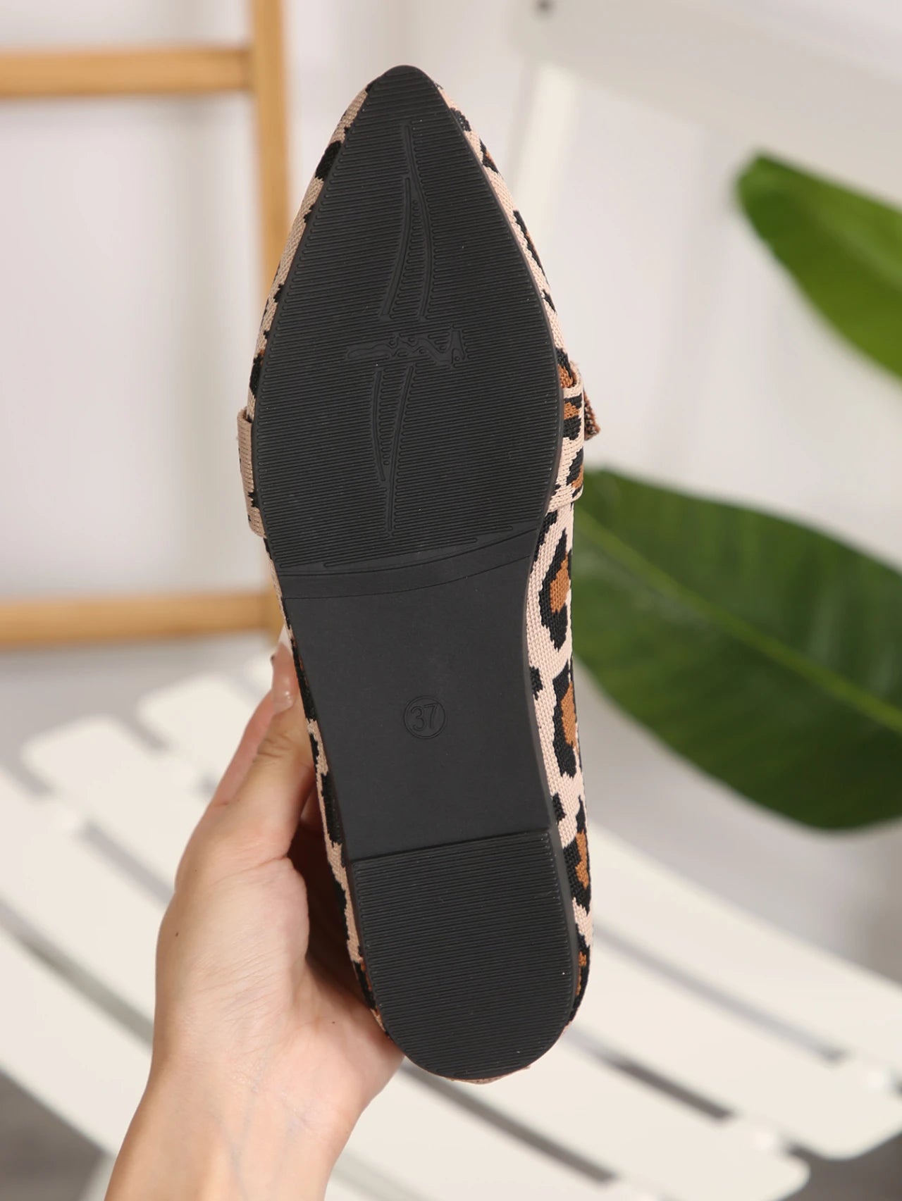 Women's Leopard Print Bow Flats - Shallow Slip-On Shoes