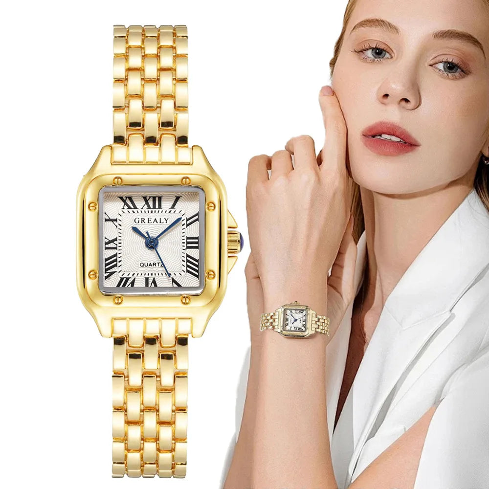Light Luxury Square Watch - Gold Business Bracelet Watch for Women