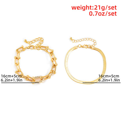 2Pcs/Set Fashion Statement Trendy Bracelet Stacking Sparkling U Link Crystal Bracelet Jewelry Gift for Women