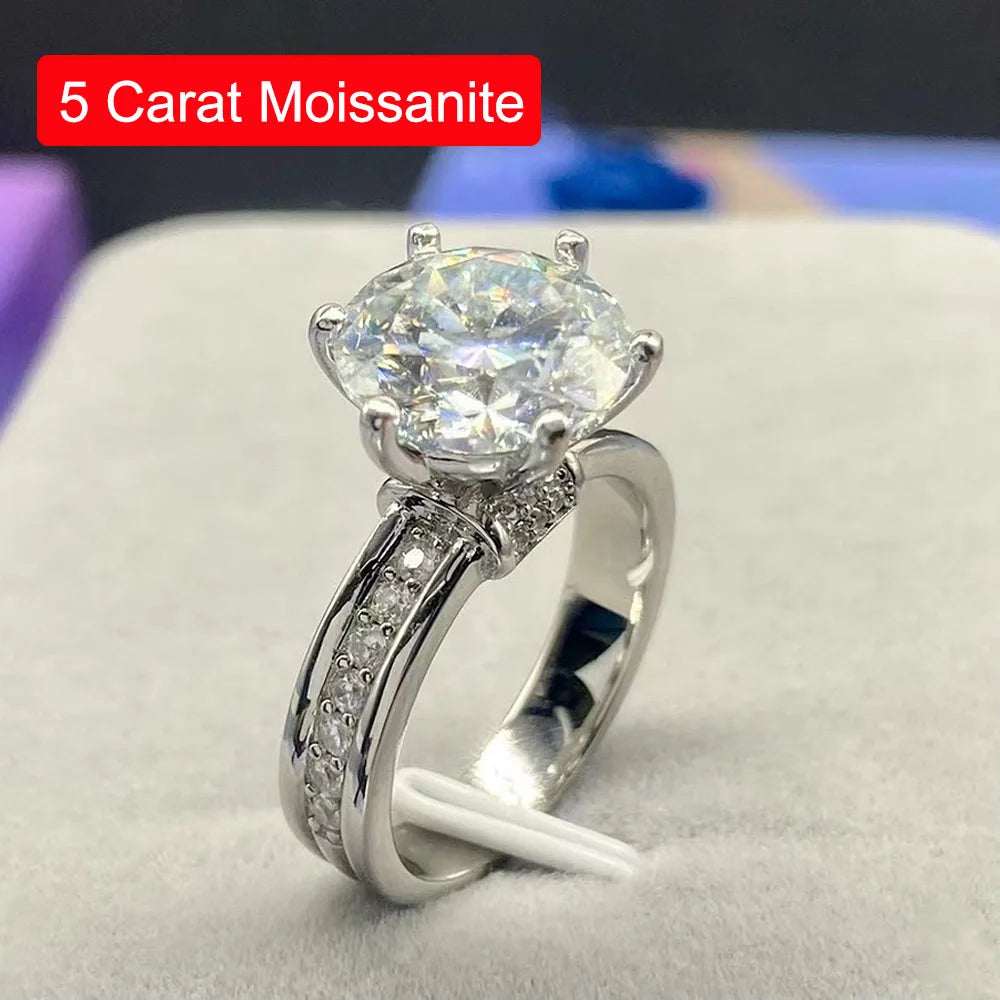 3ct & 5ct Moissanite Solitaire Ring - 925 Silver & 18K Plated, D Color VVS1, NGSTC Certified