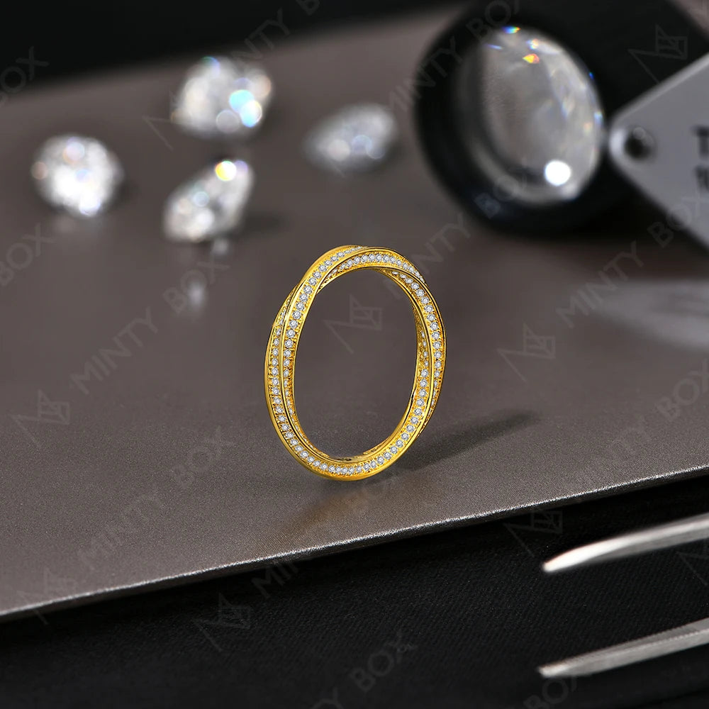 Moissanite Stackable Wedding Band - 925 Sterling Silver & 18K Gold Plated, D Color VVS1