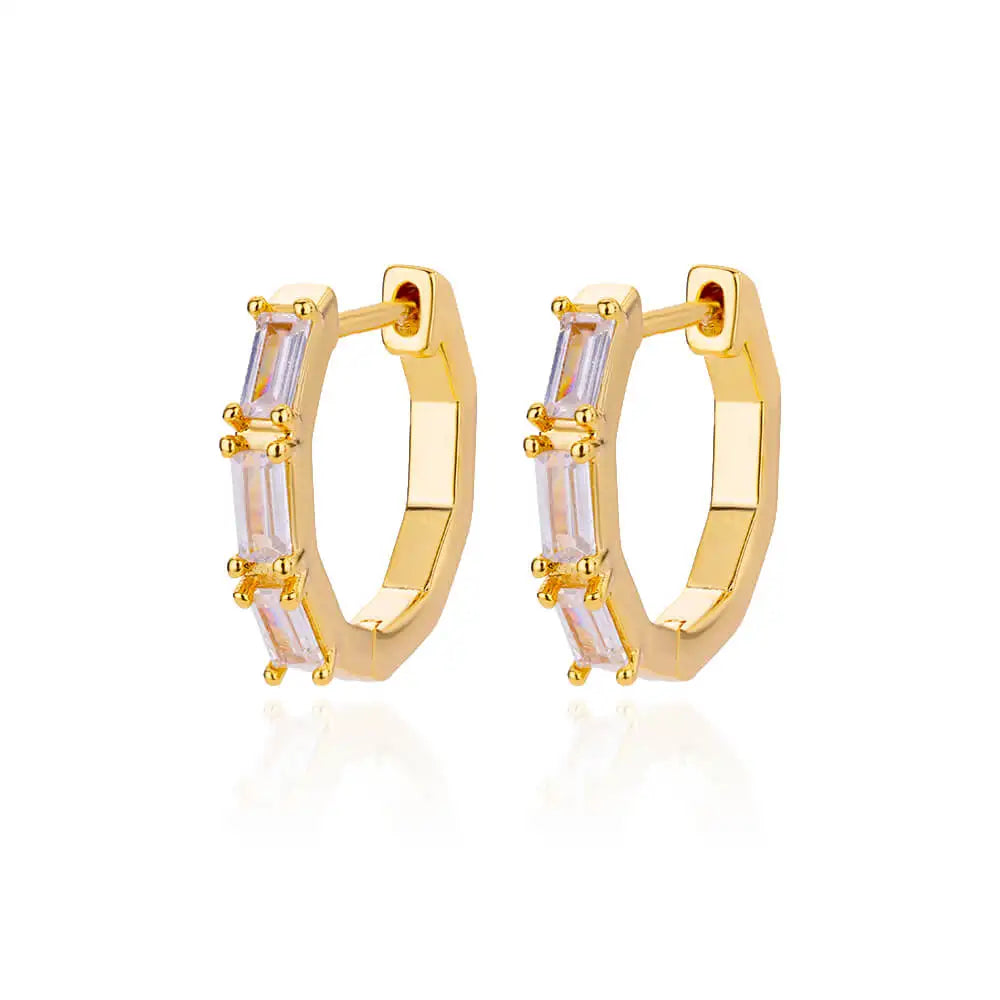 Shiny Zircon Circle Square Hoop Earrings for Women Gold Color Stainless Steel Earrings Luxury Christmas Jewelry Wedding aretes