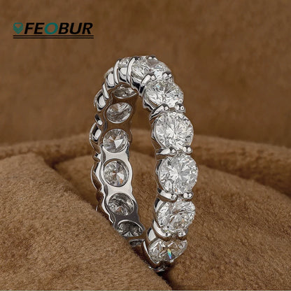 Full Eternity Moissanite Band - 925 Sterling Silver & 18K White Gold, 2/3/4/5mm, D Color VVS1