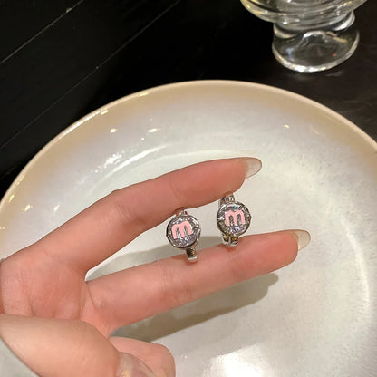 Trendy Sterling Silver Letter M Colour Crystal Hoop Earring for Women Korean Charm Hip-hop Jewelry Accessory Gift No Allergy