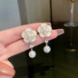 GUFTM Camellia Pearl Pendant Earrings for Women Luxury Brand Design Cc Style Party Wedding Jewelry Gift Earrings for Women