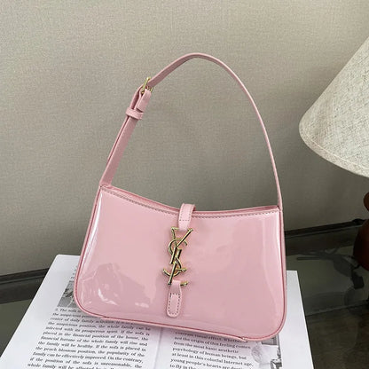 Glossy Leather Underarm Bag, Fashion Shoulder Purse for Women, Versatile Top Handle Tote Chic  Minimalist Crossbody Bag