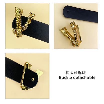 2025 Fashion V-Buckle Belt, Women's Slim Decorative Strap, Black PU Leather for Jeans, Chic Office Daily Accessory