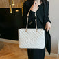 Designer Quilted Tote Bag - Fashion Letter Print Large Bag with Chain Strap