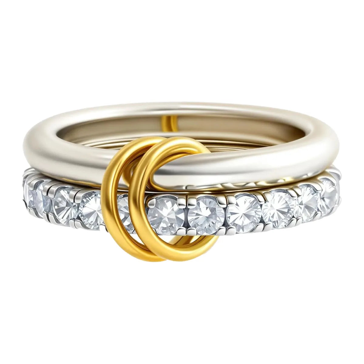 Trendy 4-Piece Stackable Ring Set - Two-Tone 18K Gold Plated Zircon Rings